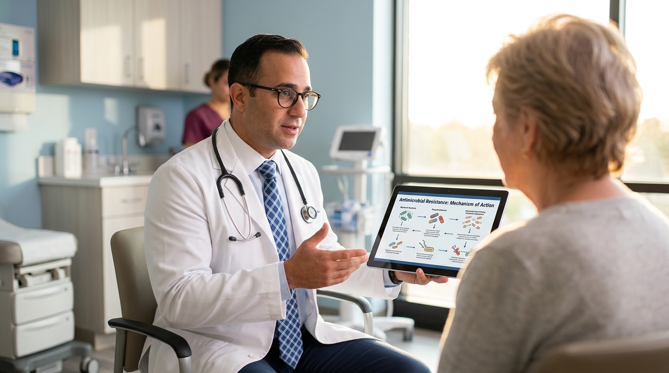 Antimicrobial Resistance Solutions Antimicrobial Resistance Solutions — healthcare professional discussing prevention with patient — by Rosas Medical Center
