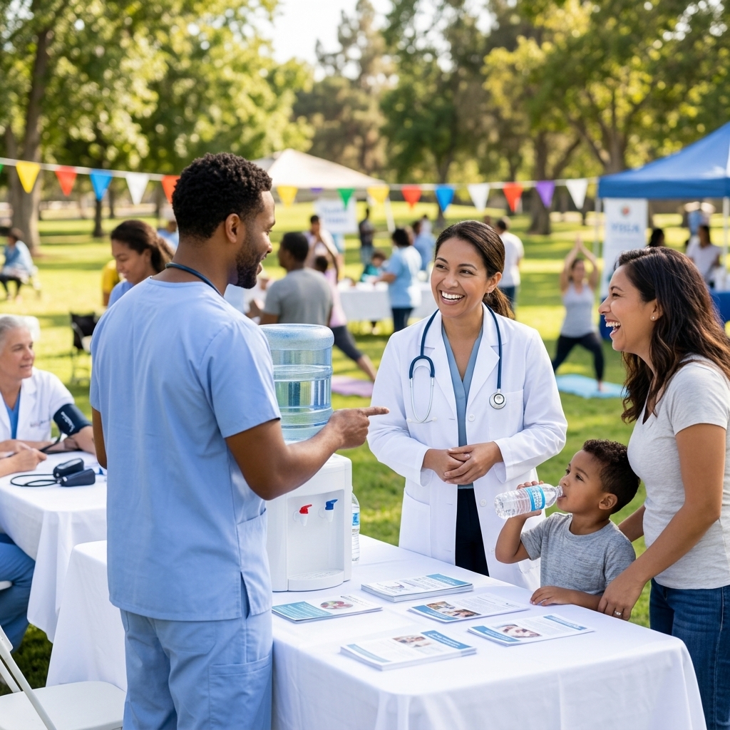 community involvement in healthcare — healthcare staff at wellness fair — by Rosas Medical Center