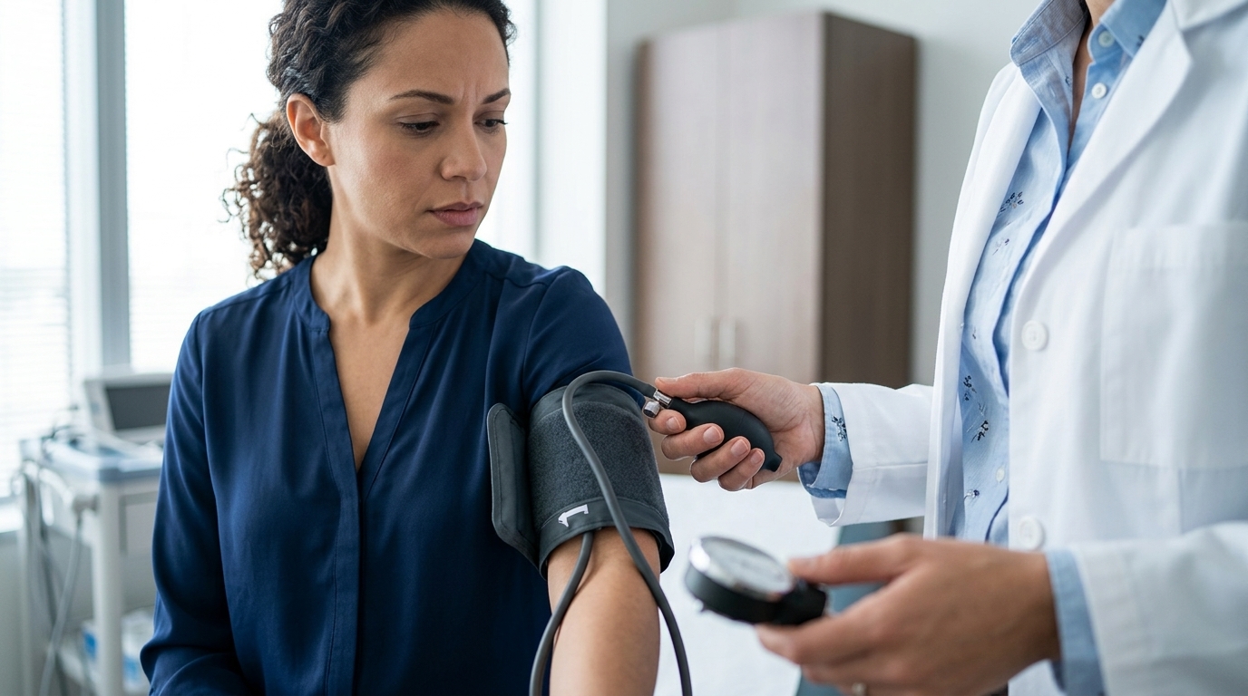 High Blood Pressure — patient having blood pressure checked by doctor — by Rosas Medical Center
