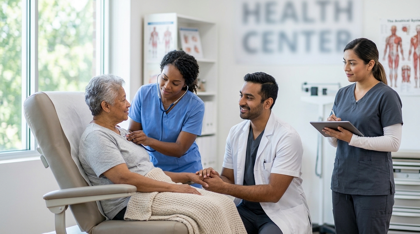 stomach bug — healthcare providers with patient — by Rosas Medical Center