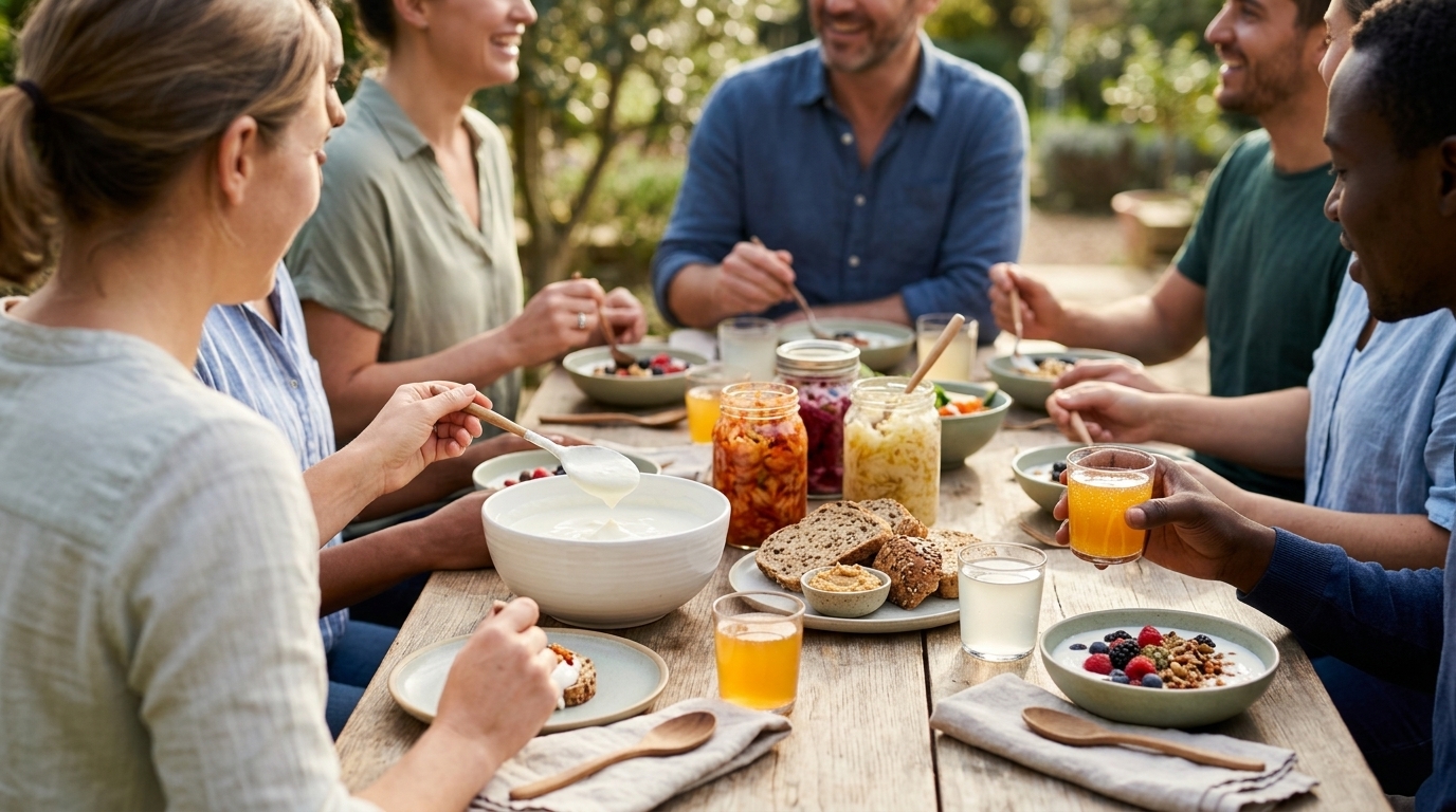 The Importance of Gut Health in Stress Management: Are Probiotics the Answer? The Importance of Gut Health in Stress Management: Are Probiotics the Answer? — people enjoying probiotic-rich foods — by Ros