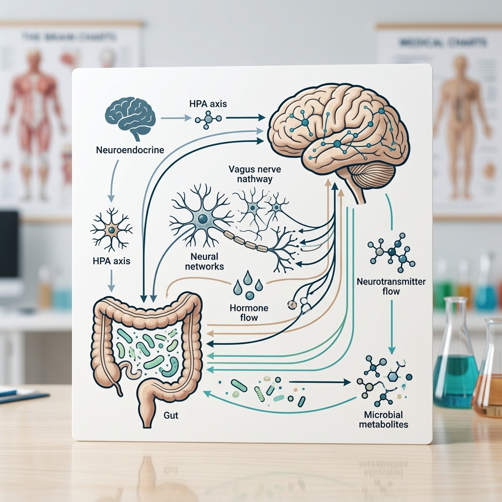 The Importance of Gut Health in Stress Management: Are Probiotics the Answer? — visual of gut-brain axis — by Rosas Medical C